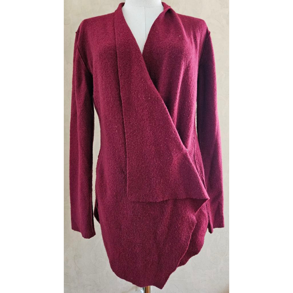 Eileen Fisher 100% Merino Wool Maroon Cardigan Wrap-Size Xsmall